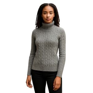 J. Crew Gray Cable Knit Turtleneck Sweater